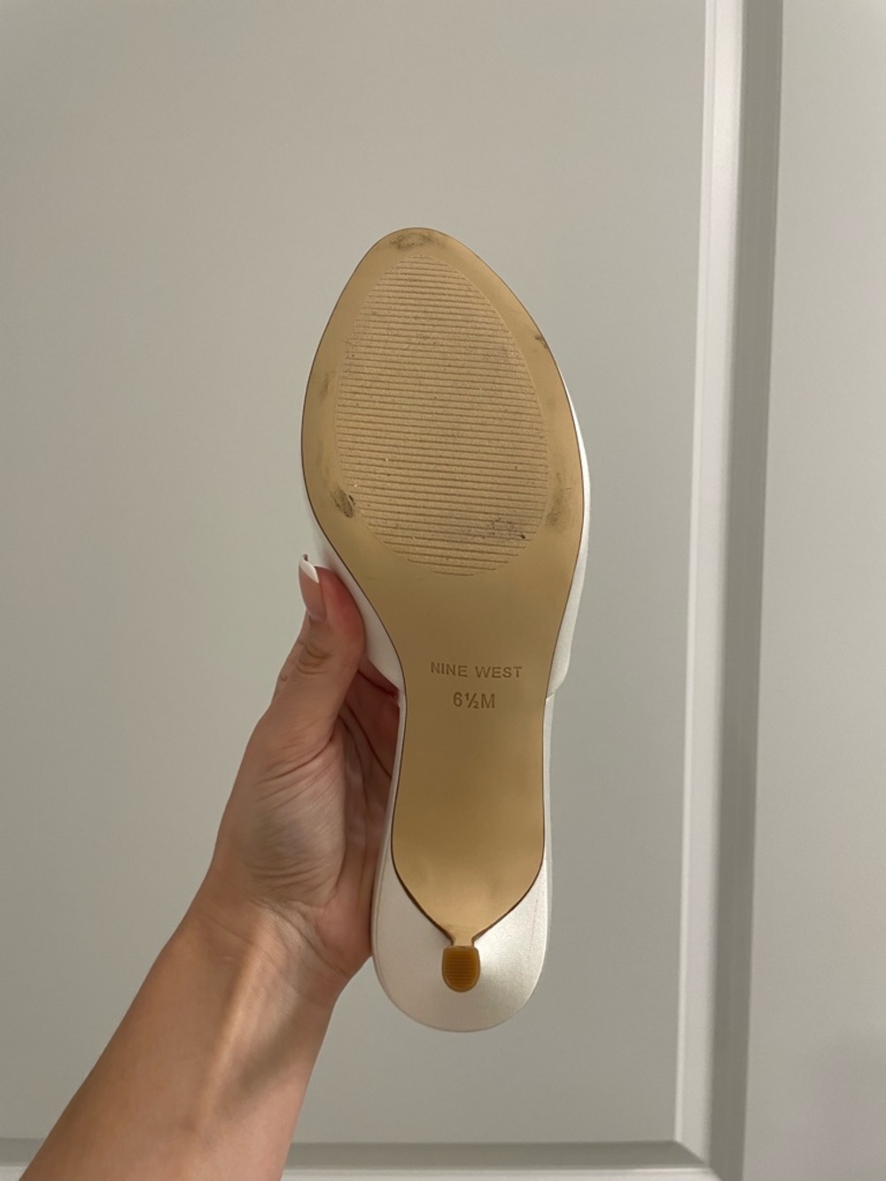 Nine West White Satin Peep-Toe Mules - Picture 11 of 12
